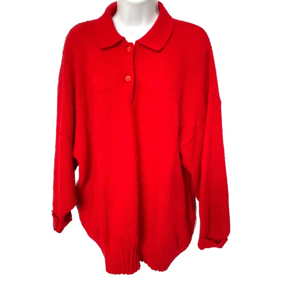 DANIEL HECHTER Sweater Pullover Henley Collar Bright Red Wool Blend Size M - Picture 1 of 7
